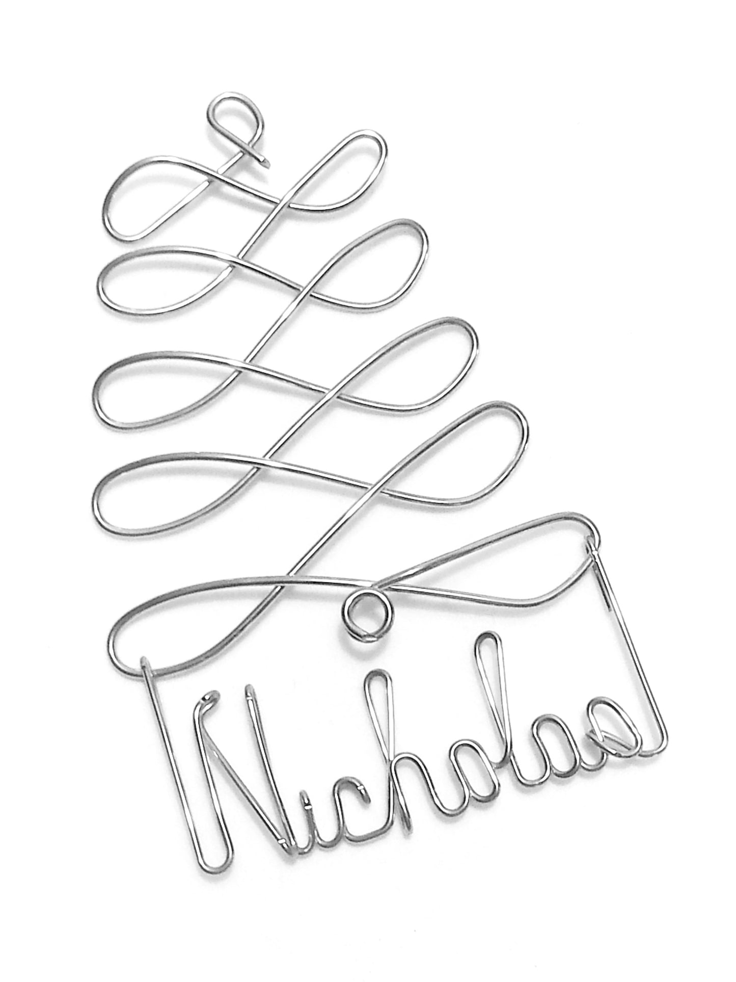 Name - Personalized Christmas Ornament Tree, Silver ANY NAME Designed