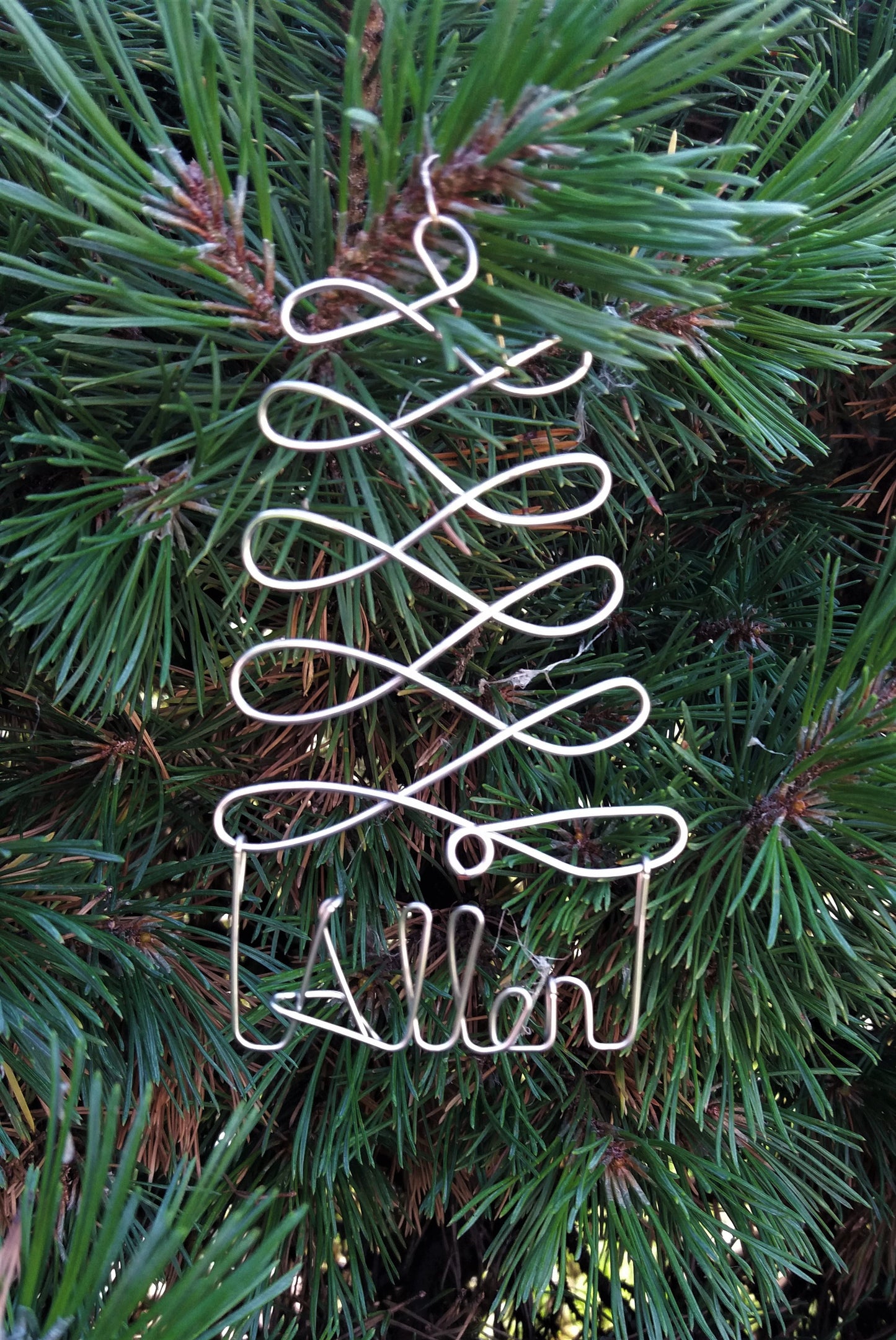 Name - Personalized Christmas Ornament Tree, Silver ANY NAME Designed